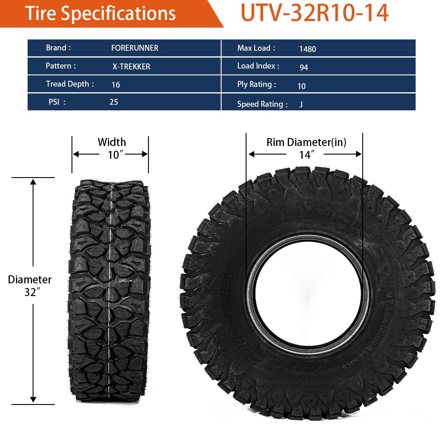 4X 32x10x14 10PR Radial 32x10R-14 ATV UTV Tires 32 10R 14 All Terrain Heavy Duty