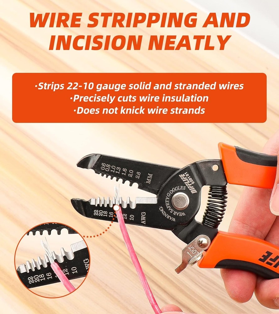 10-22 AWG Wire Stripper Cutter Stripping Tool And Multi-Function Orange