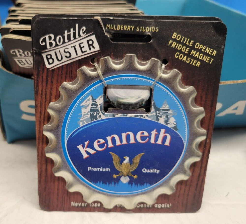 KENNETH PERSONALIZED MULTI GADGET BOTTLE OPENER MAGNET COASTER NEW - U