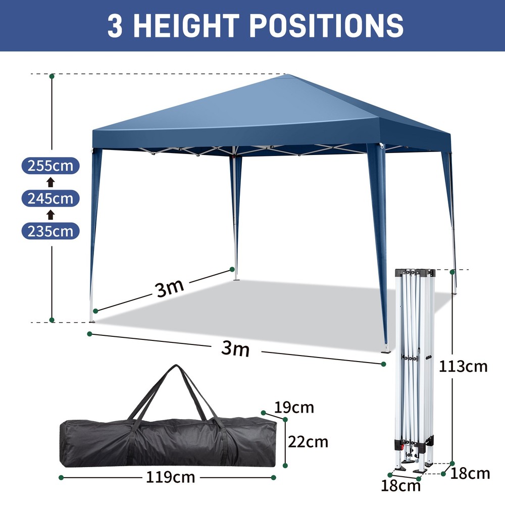 3 x 3m Practical Waterproof Right-Angle Folding Tent Blue