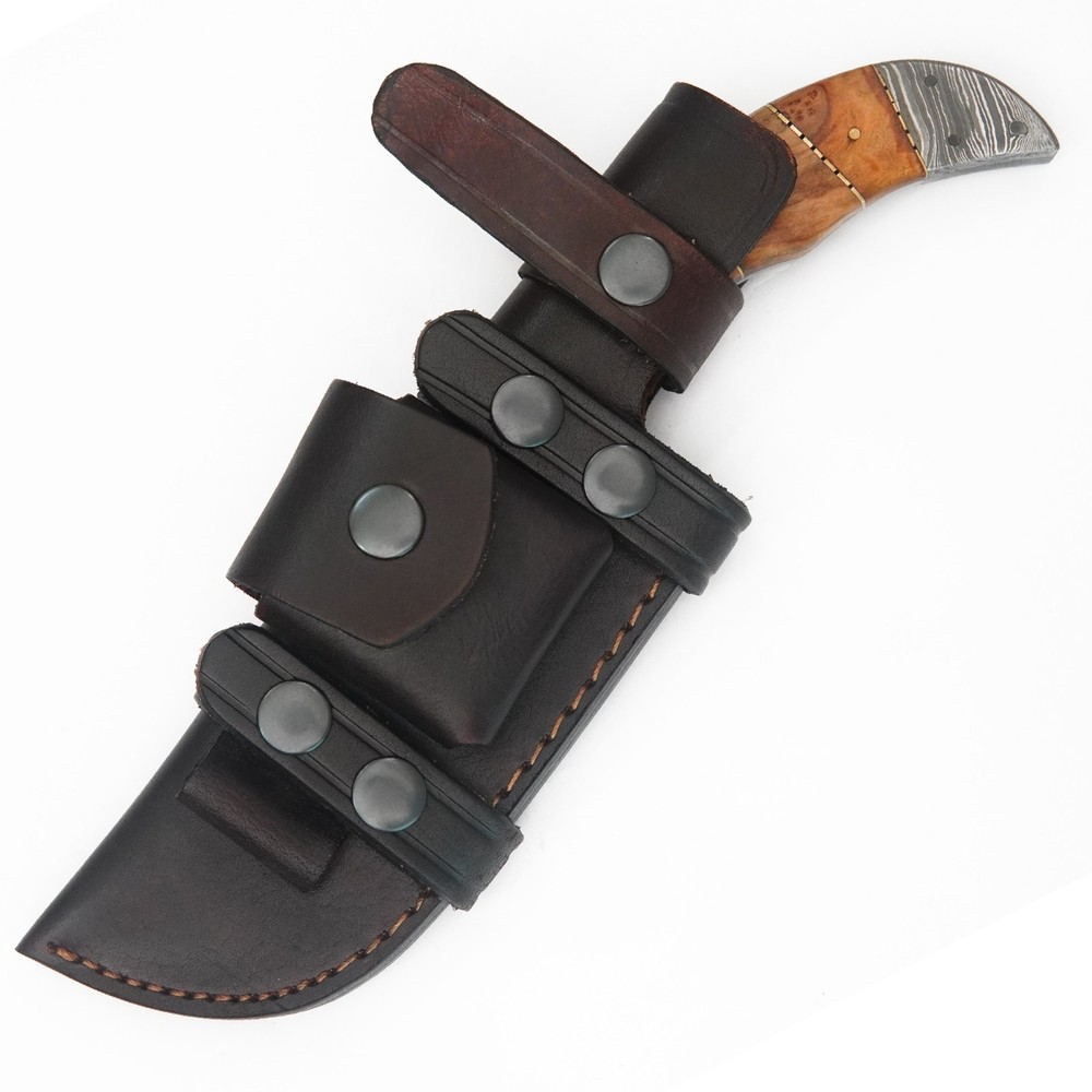 CUSTOM HANDMADE DAMASCUS TRACKER WITH PREMIMUM LEATHER SHEATH T2