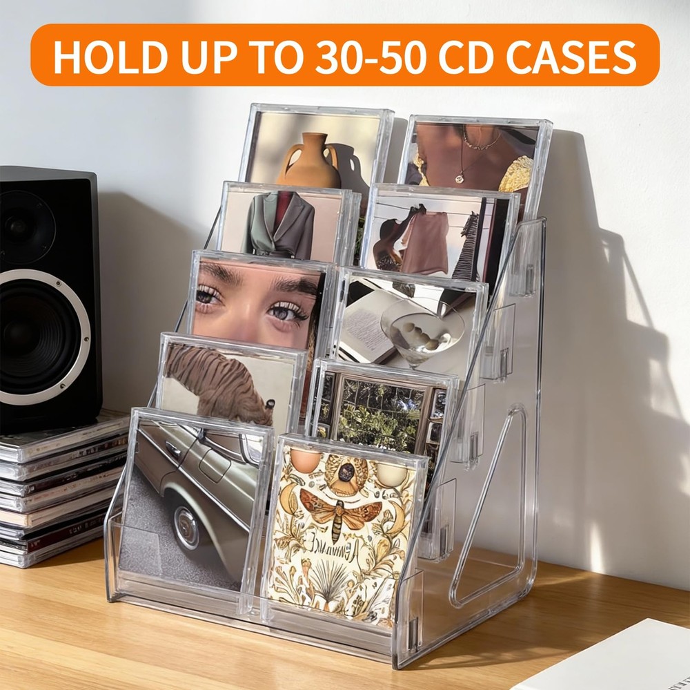 5-Tier Acrylic CD Rack, CD Display Holder Cascading CD Storage Rack, Holds up...
