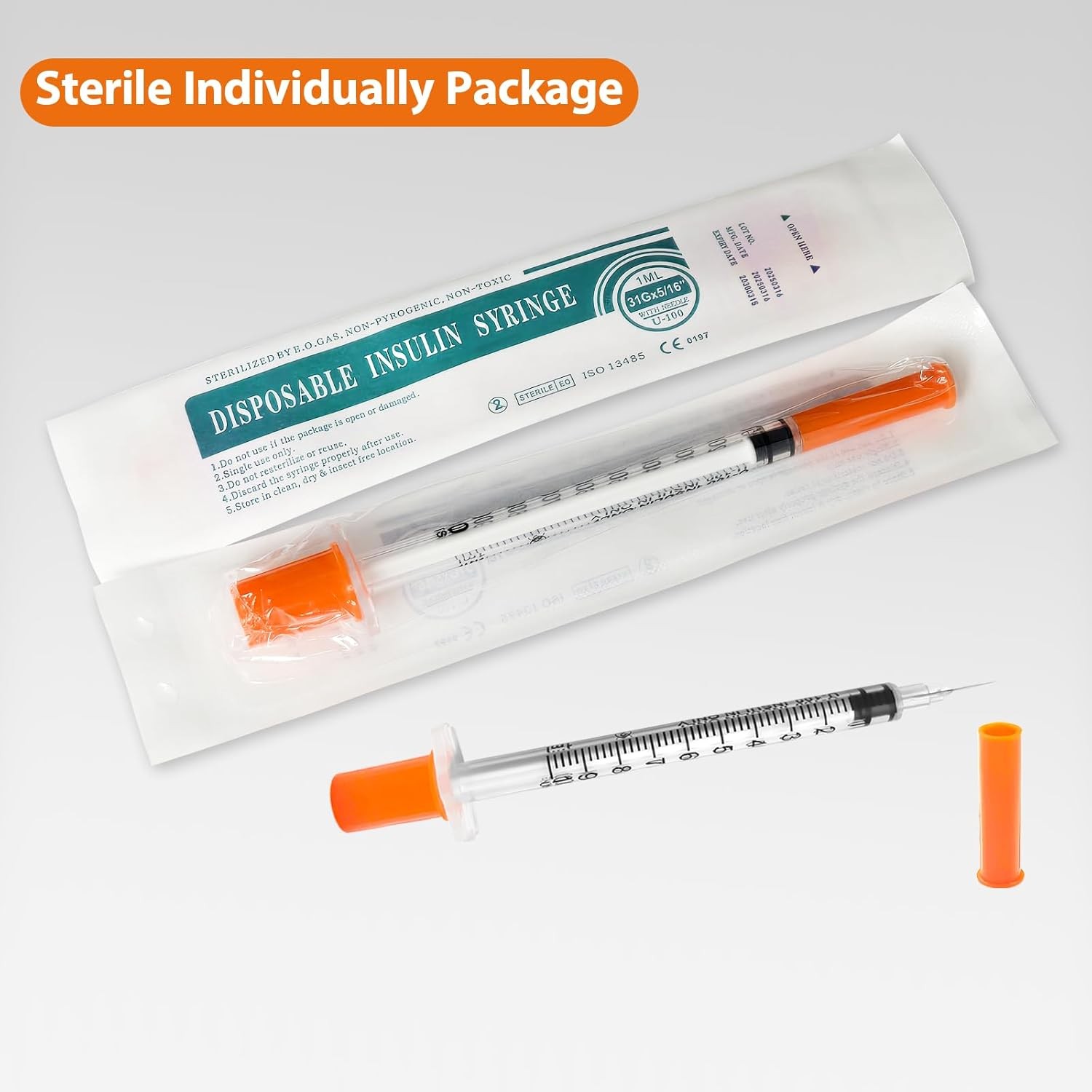 U-100 1cc 31 Gauge 5/16 Inch Syringe, Individually Packed 30 PACK