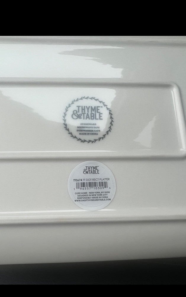 Thyme & Table Dot Rectangular Platter Stoneware Gold Trim Dishwasher Micro Safe