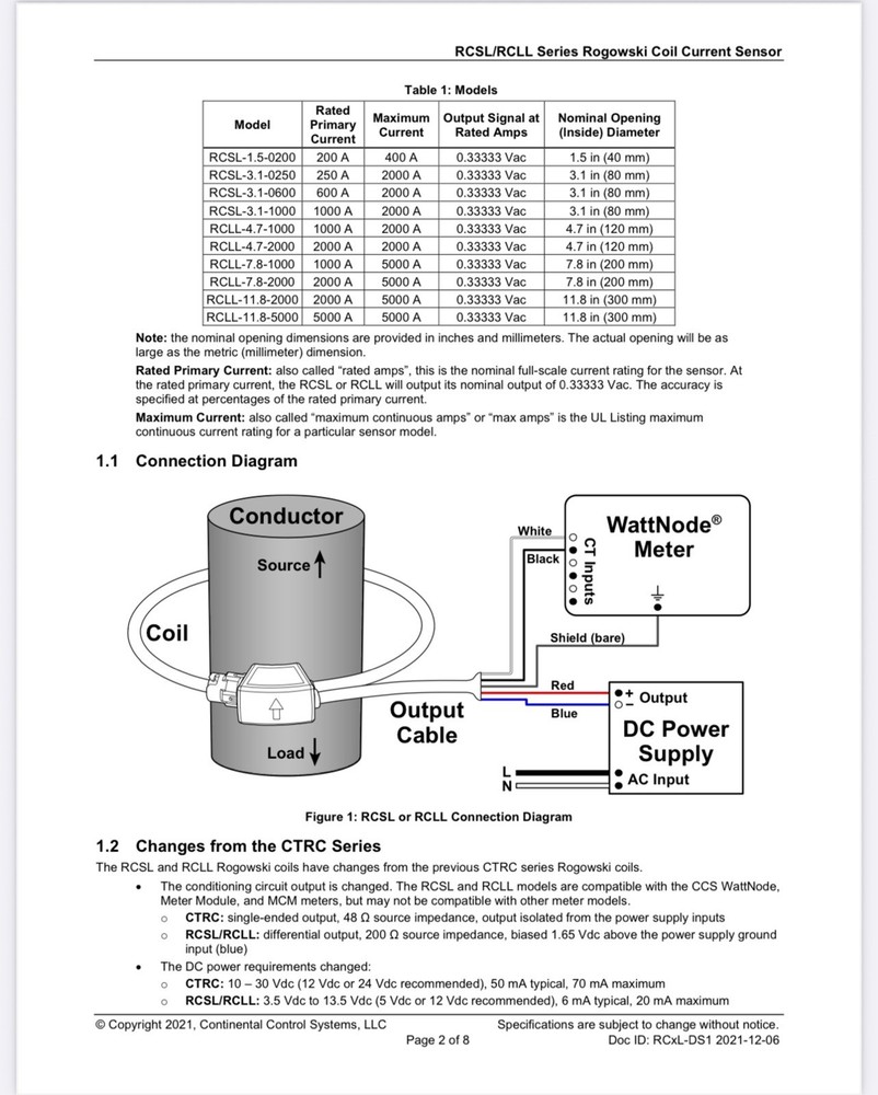 CCS RCLL-4.7-2000 Rogowski Coil Current Transformer