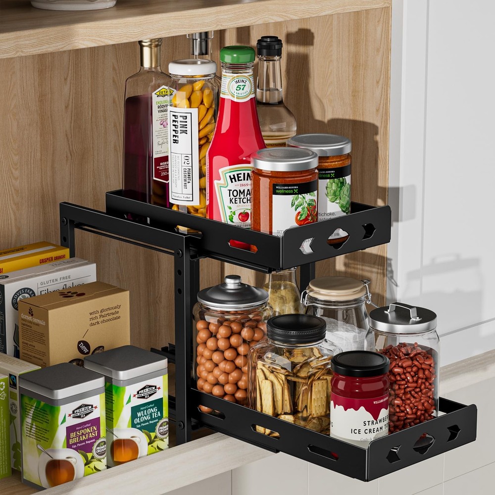 BOIVSHI 2-Tier Pull Out Spice Rack Organizer Cabinet Storage Adjustable