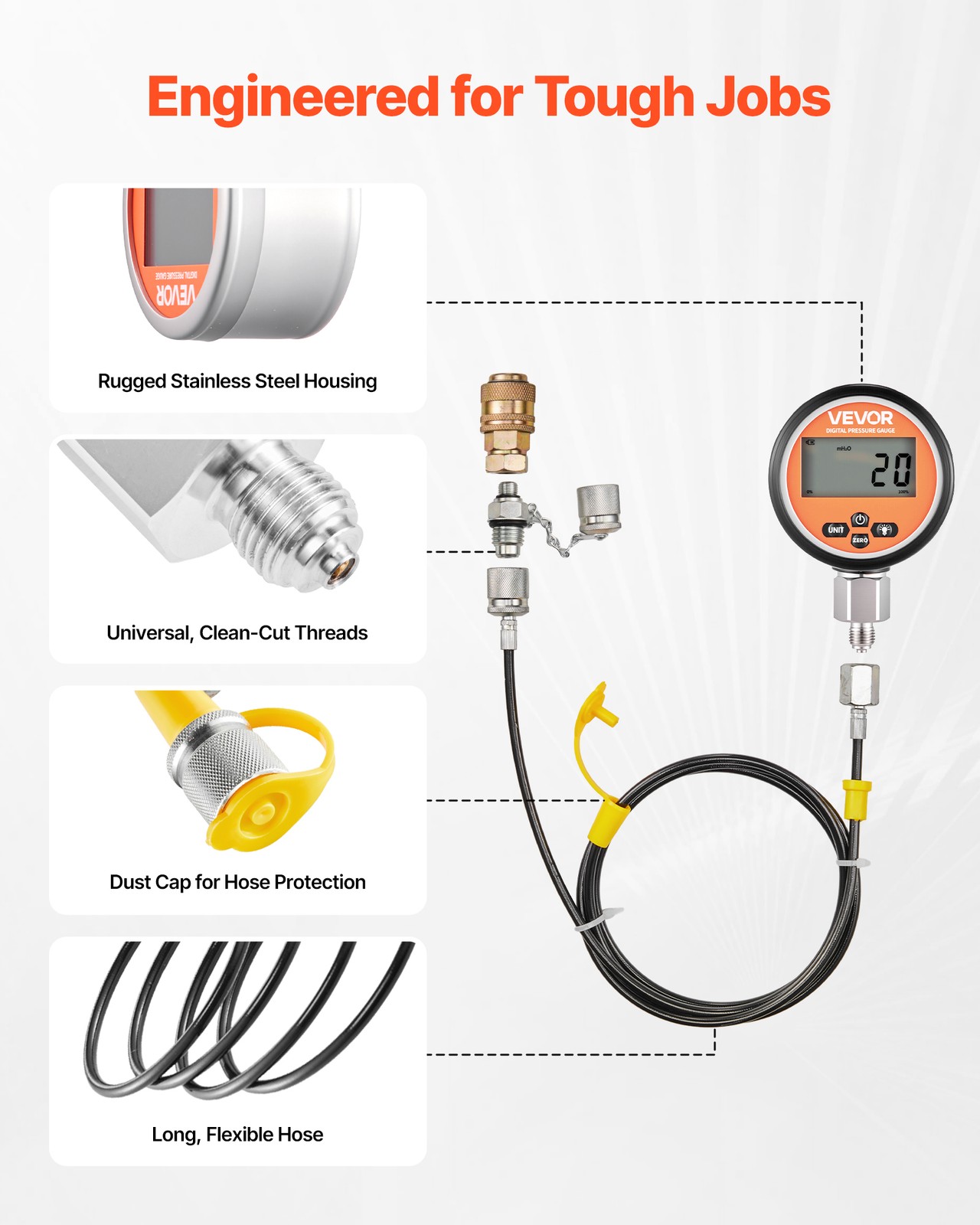 VEVOR Digital Hydraulic Pressure Test Coupling Kit 10000PSI 2 Gauges 9 Couplings