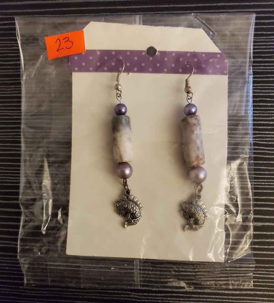 Earrings Pierced Dangle Stone Handmade Approx 3-4"