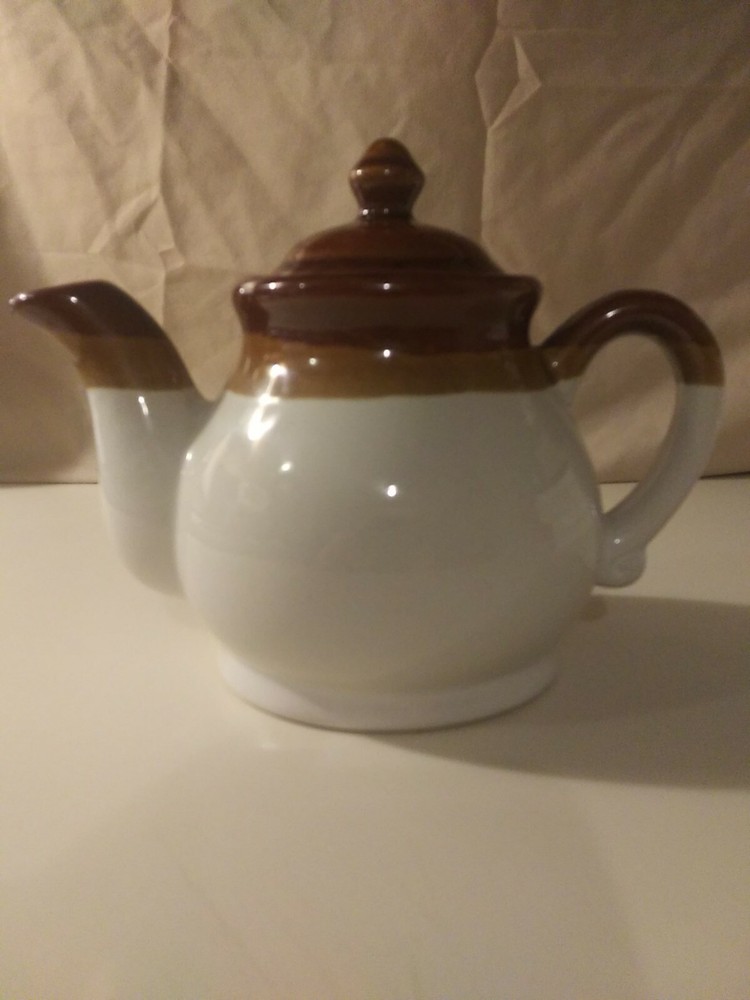 Vintage Ceramic  Cream And Brown  Teapot