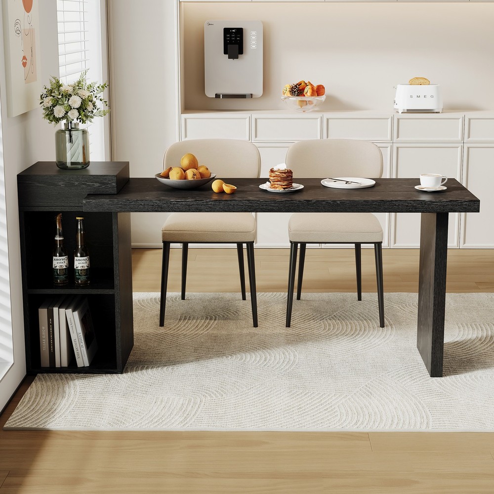 Modern Black Wood Grain Sofa Side Table - MDF Multipurpose Entryway Console Tab