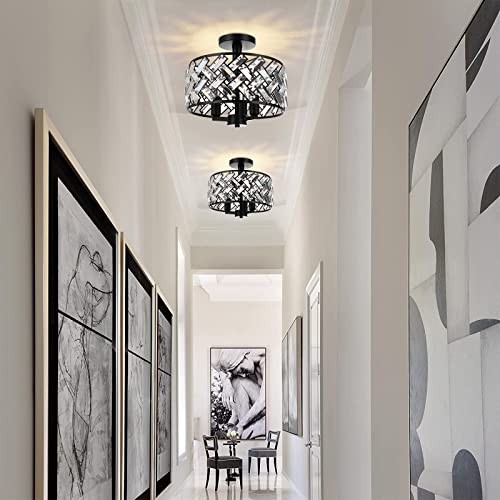 Semi Flush Mount Ceiling Light - 3-Light Crystal 11.81 inch Ceiling Light