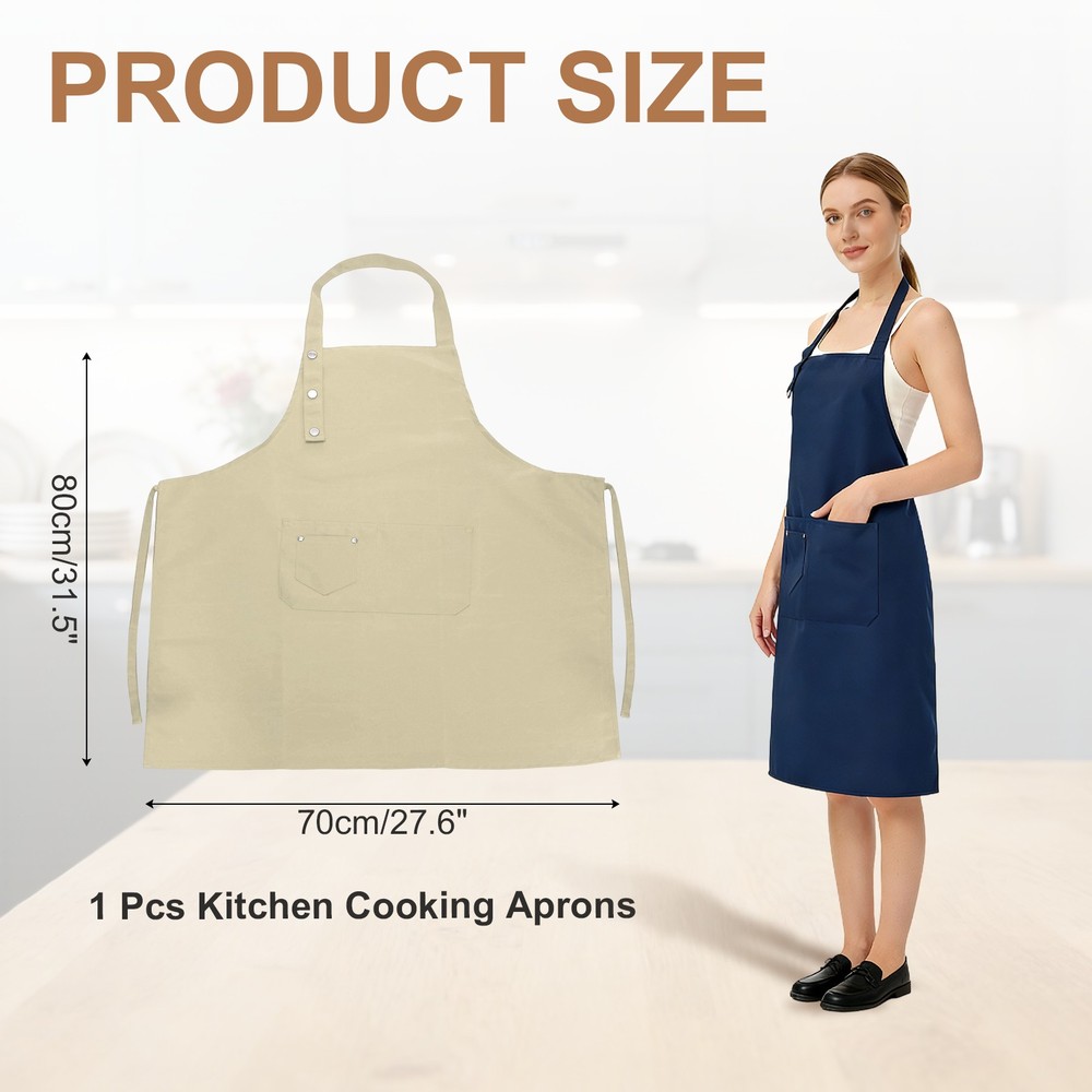 Kitchen Cooking Aprons, Adjustable Neck Strap Apron with Pocket, Khaki