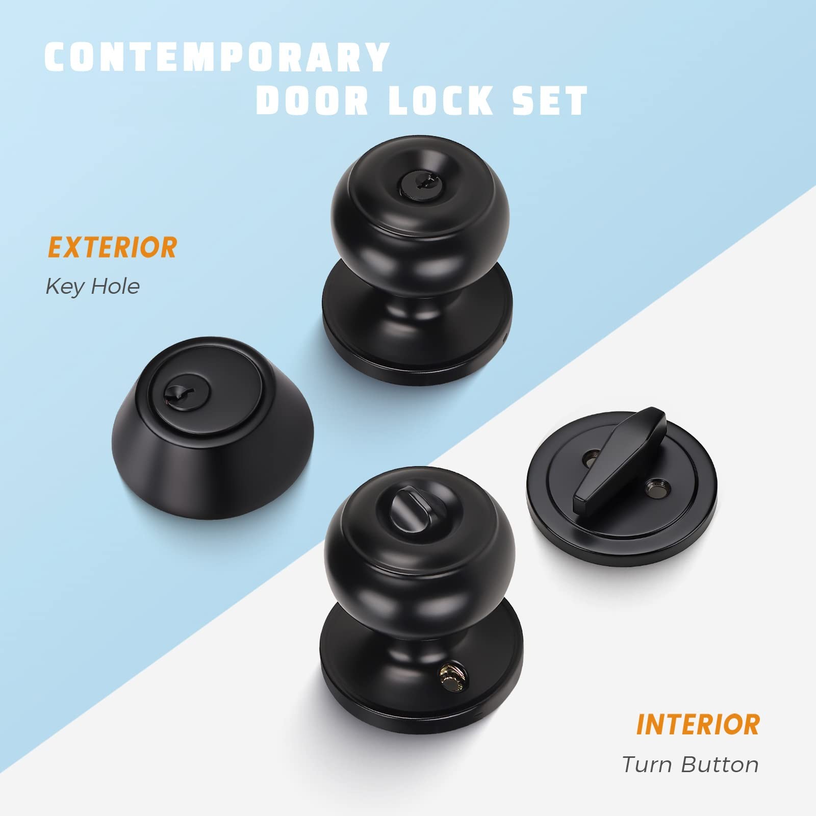 Entry Door Knob Deadbolt Combo Single Cylinder Keyed Alike Matte Black 3 Pack
