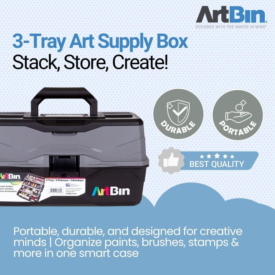 ArtBin 3-Tray Art Supply Box Portable Organizer for Crafts
