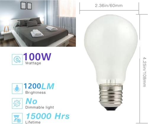 100W Incandescent Light Bulbs,Frosted Bulbs,Dimmable Medium E6 Base Light 2