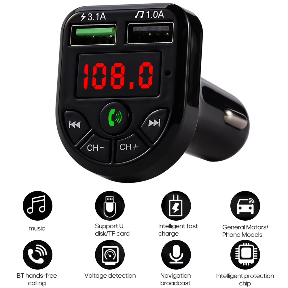 Bluetooth FM Transmitter Car Adapter – Wireless Radio MP3 Player USB Charger Kit