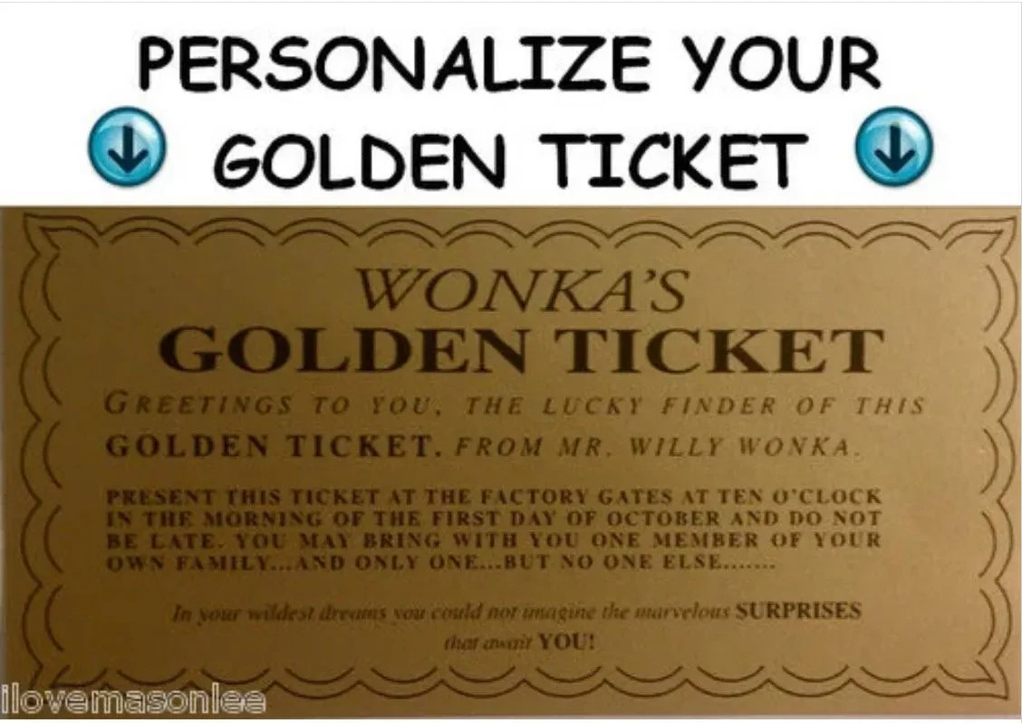 Willy Wonka Chocolate Bar w/Golden Ticket (Chocolate Included) (1 bar w/Order)