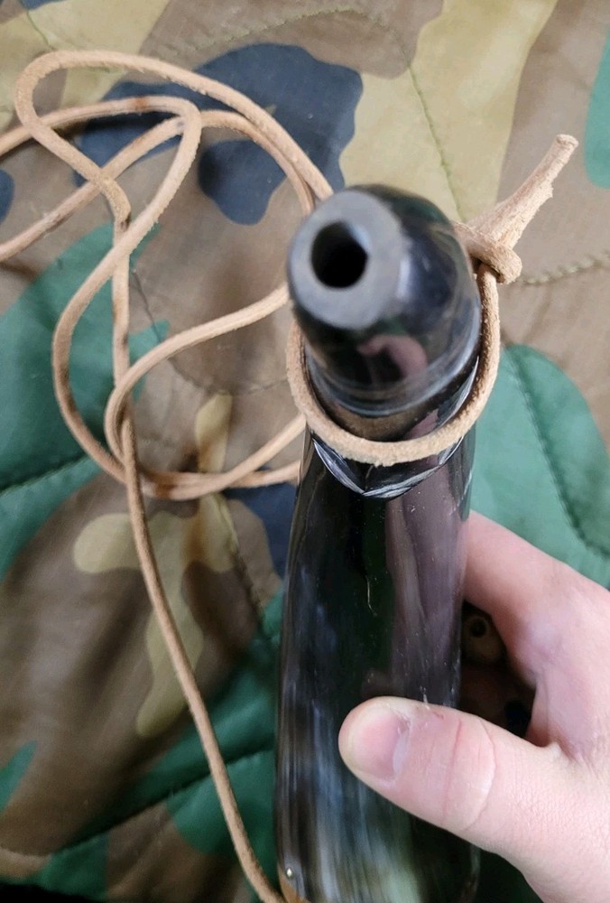 Modern Muzzleloading Black Powder Powder Horn With Leather Strap
