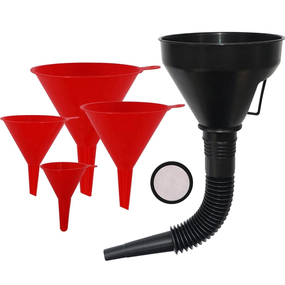 Flexible Plastic Funnel Set | 5 Pack | Large Funnels with Long Hose | Multi Use
