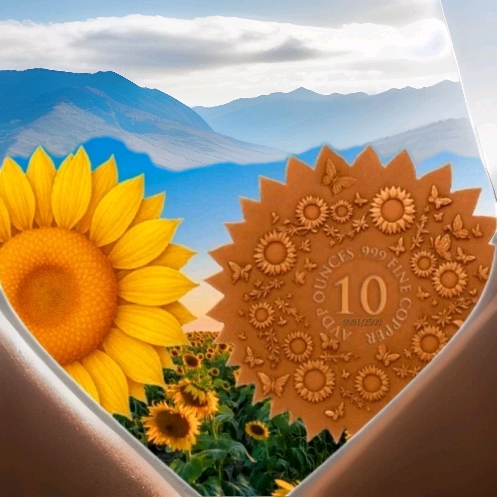 10oz UHR Sunflower Custom Shaped Copper .999 in Capsule PRESALE