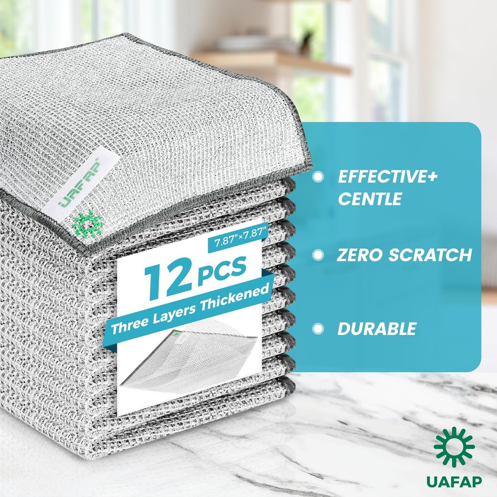 UAFAP 12 PCS Non Scratch Wire Dishcloth, Cleans Fast Without Scratching, Stan...