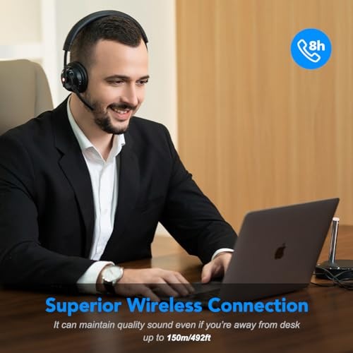 UC Dect Wireless-Headset with Noise-Cancelling-Microphone - Work with Desk