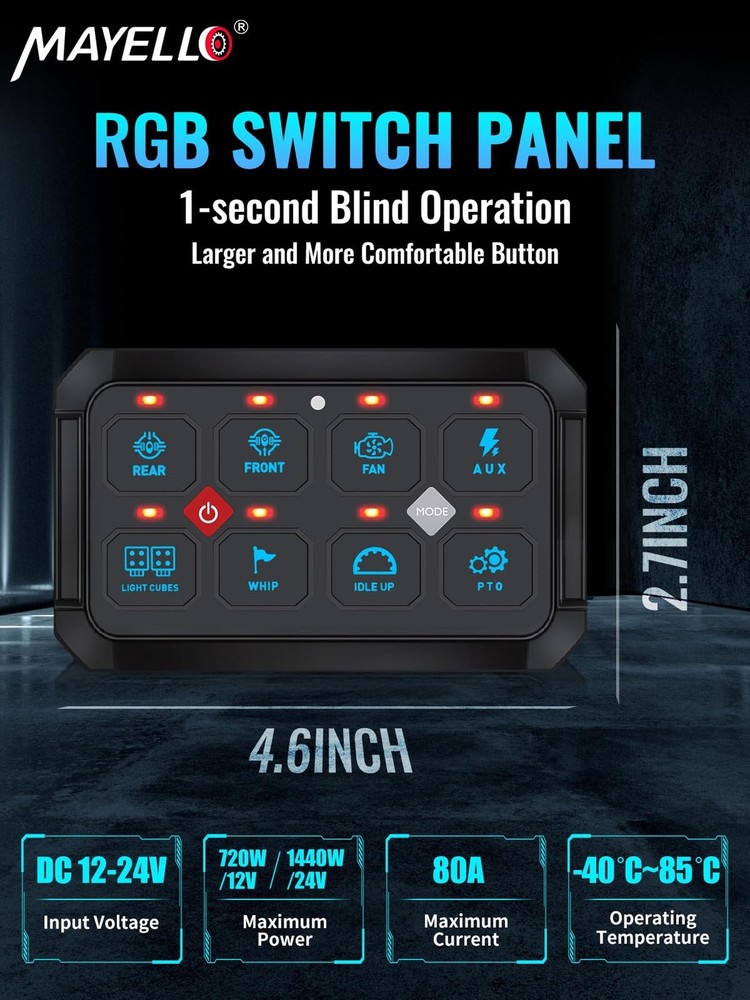 MAYELLO RGB 8 Gang Switch Panel w/Memory Function Auto-Dimmable Switch Panel ...