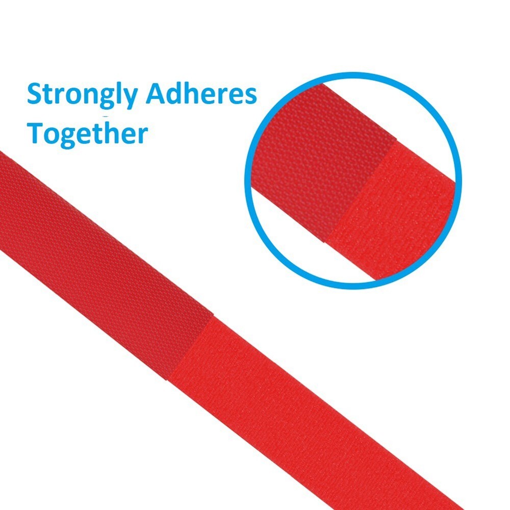 50FT Roll Reusable Hook Loop Self Attaching Cable Tie Fastening Tape Red