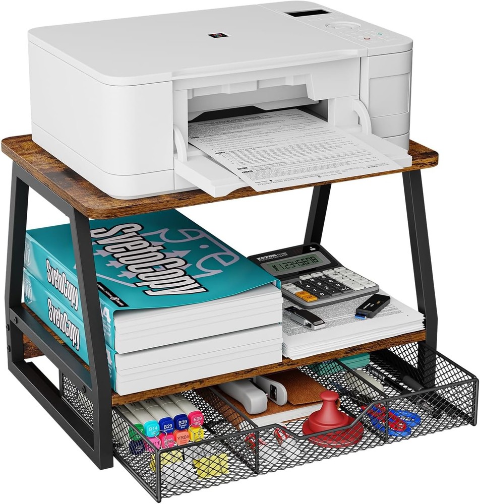 2-Tier Printer Stand W/ Storage Desktop Organizer Printer Paper Desk Shelf