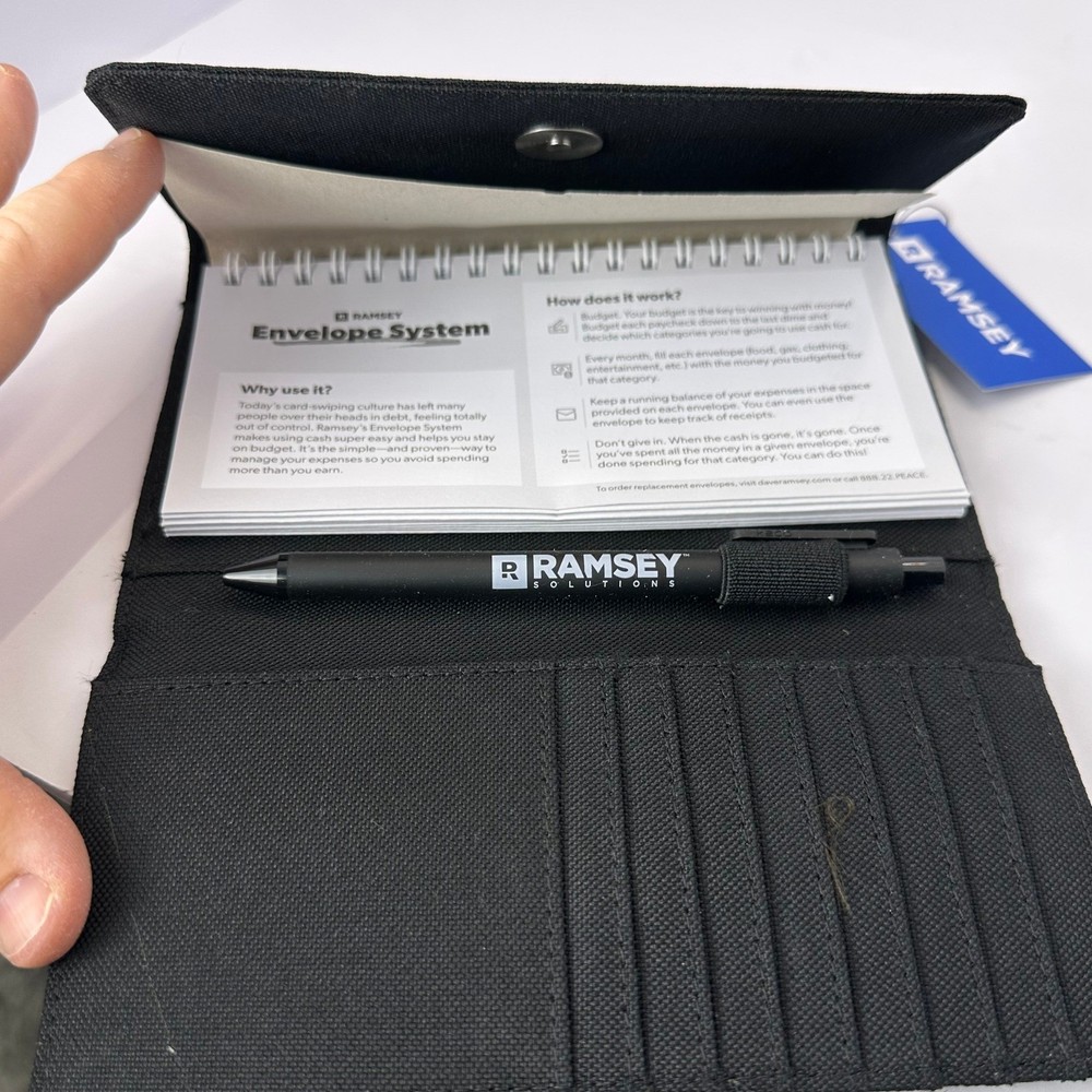 Ramsey Solutions Envelope System Black Canvas Budget Wallet Organizer with Pen
