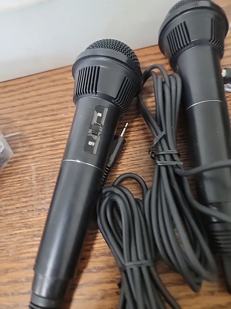 2 Plastic Microphones Classic with Cable And Stands Untested