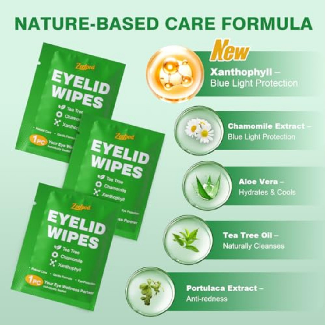 60PCS Tea Tree Oil Eyelid Wipes – Individually Wrapped Eye Lid Cleaning Wipes US