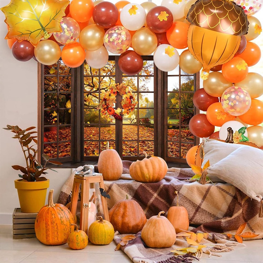 7x5ft Fall Backdrop Window Maple Leaves Fall Forest Photography Backdrop Autu...