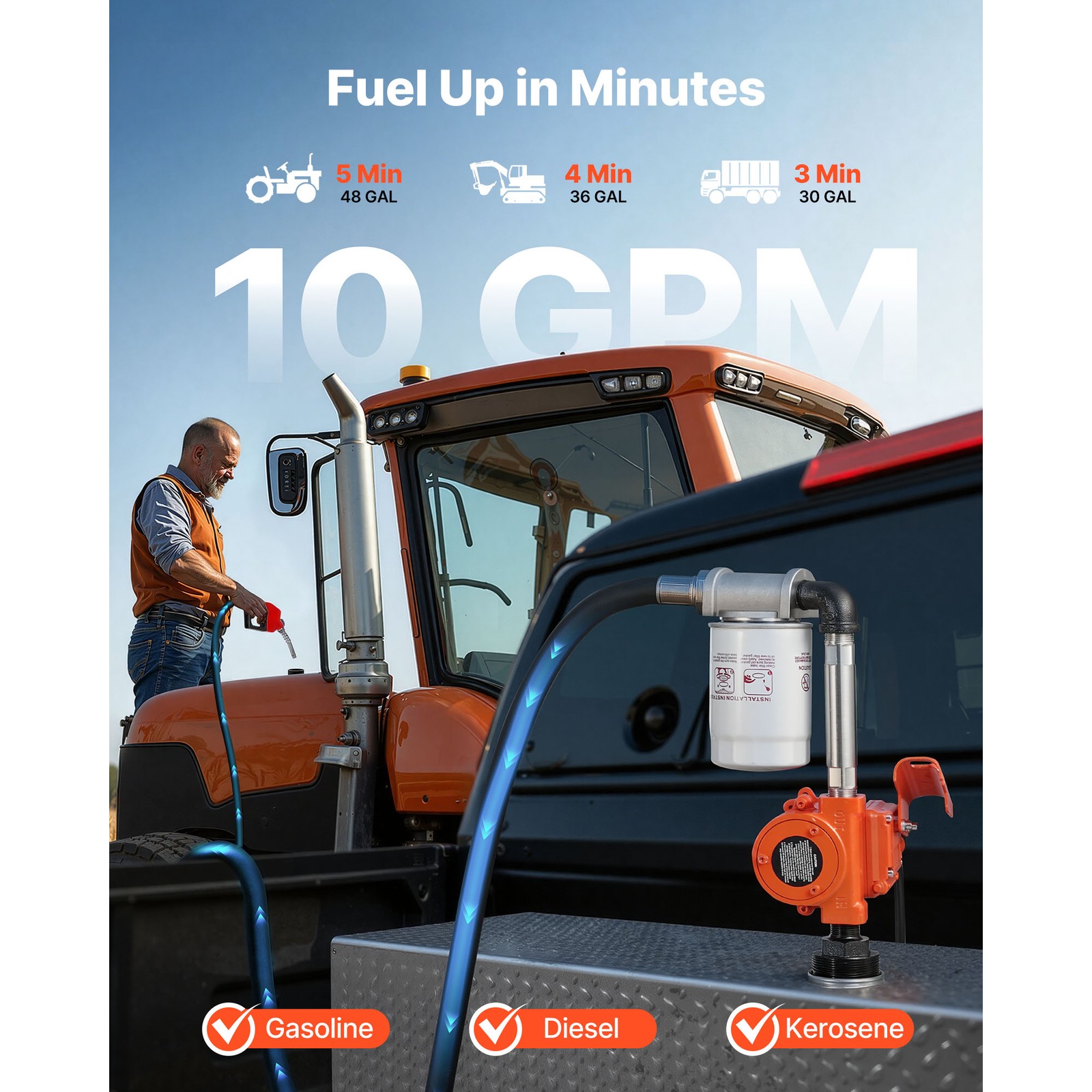 Uimoso 12V DC Fuel Transfer Pump, 10 GPM for Diesel, Gasoline, with Auto Nozzle