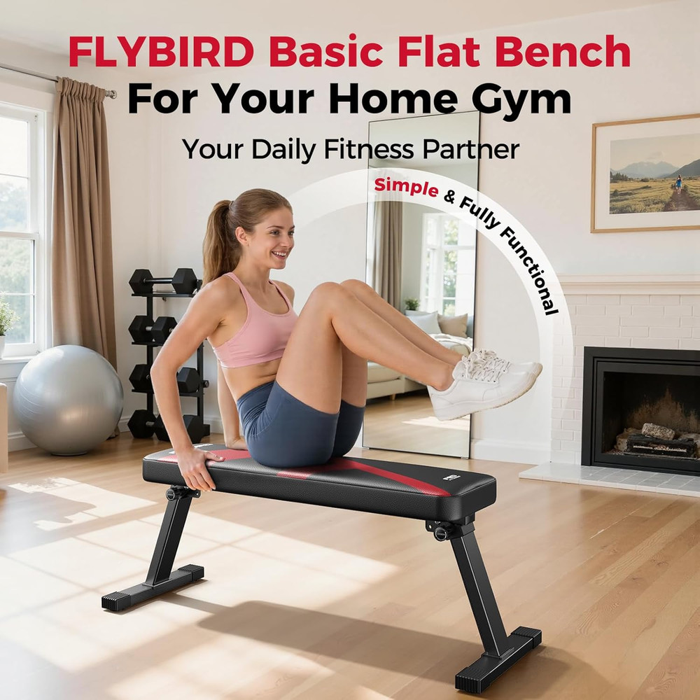 FLYBIRD Foldable Flat Weight Bench for Home Gym, Sturdy Strength Training Workou