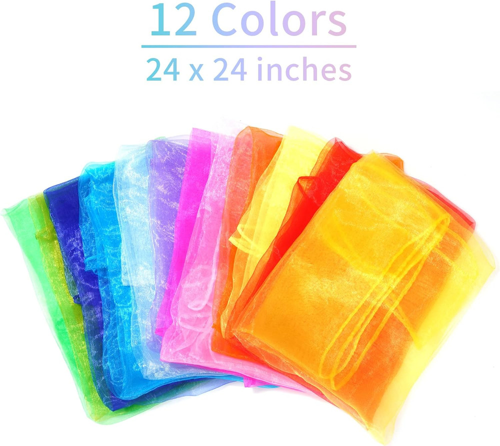 12pcs Square Juggling Silk Dance Scarves Magic Tricks Performance Props Accessor