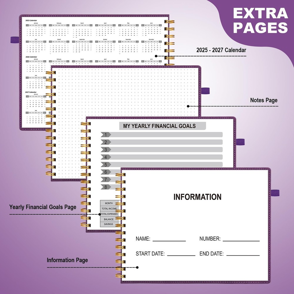 HAUTOCO Hardcover Bill Tracker Notebook Horizontal Monthly Deep Purple