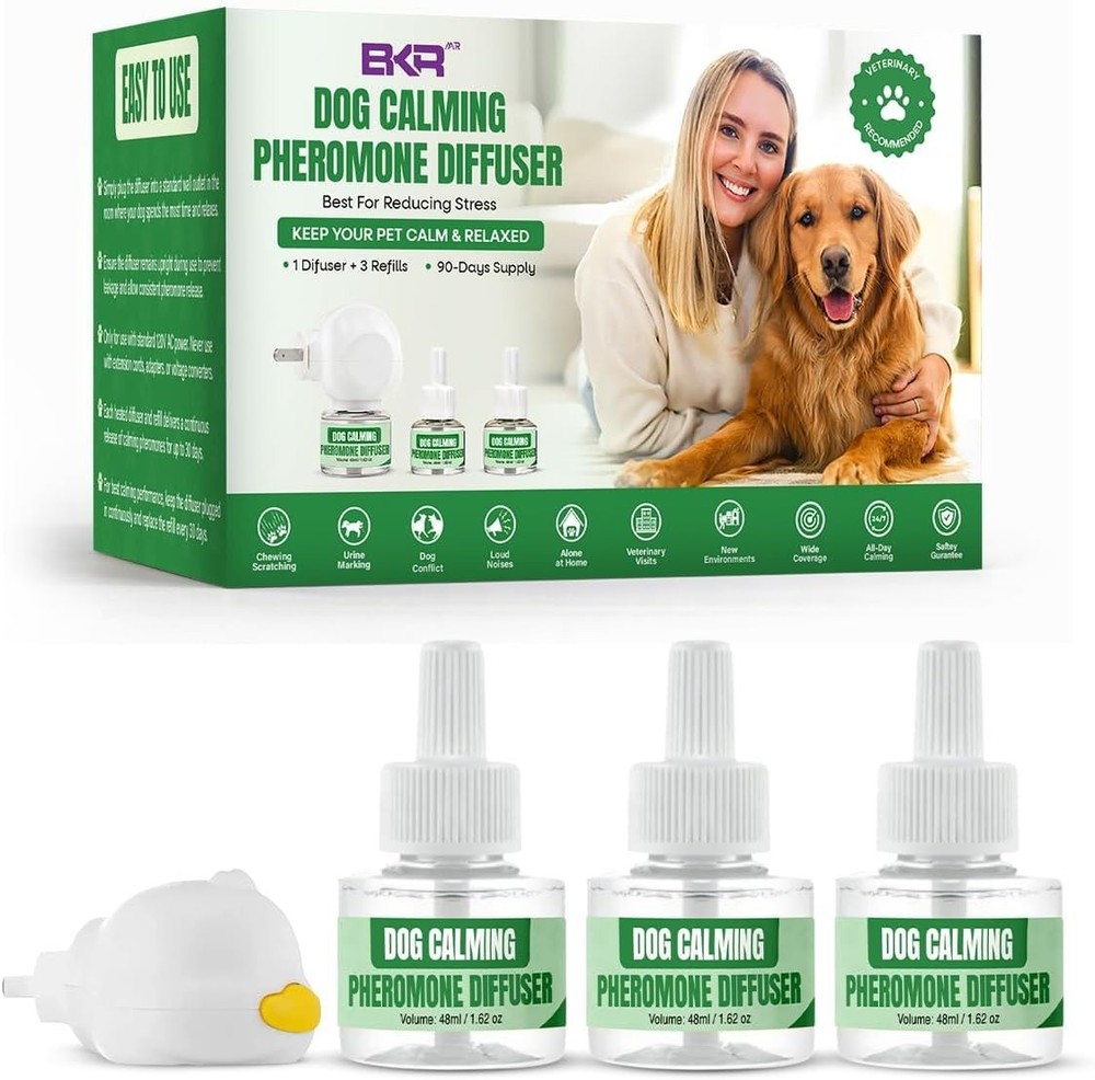 BKRMART Dog Calming Diffuser Kit (3 Pack) 48ml Refills Dog Pheromone Diffuser