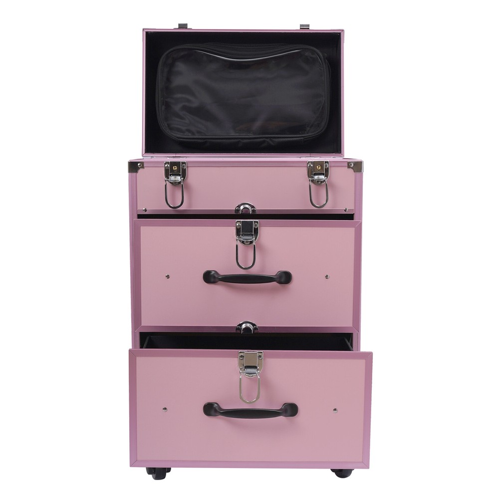 Rolling Makeup Train Case with Drawers Professional Cosmetics Storage Organizer