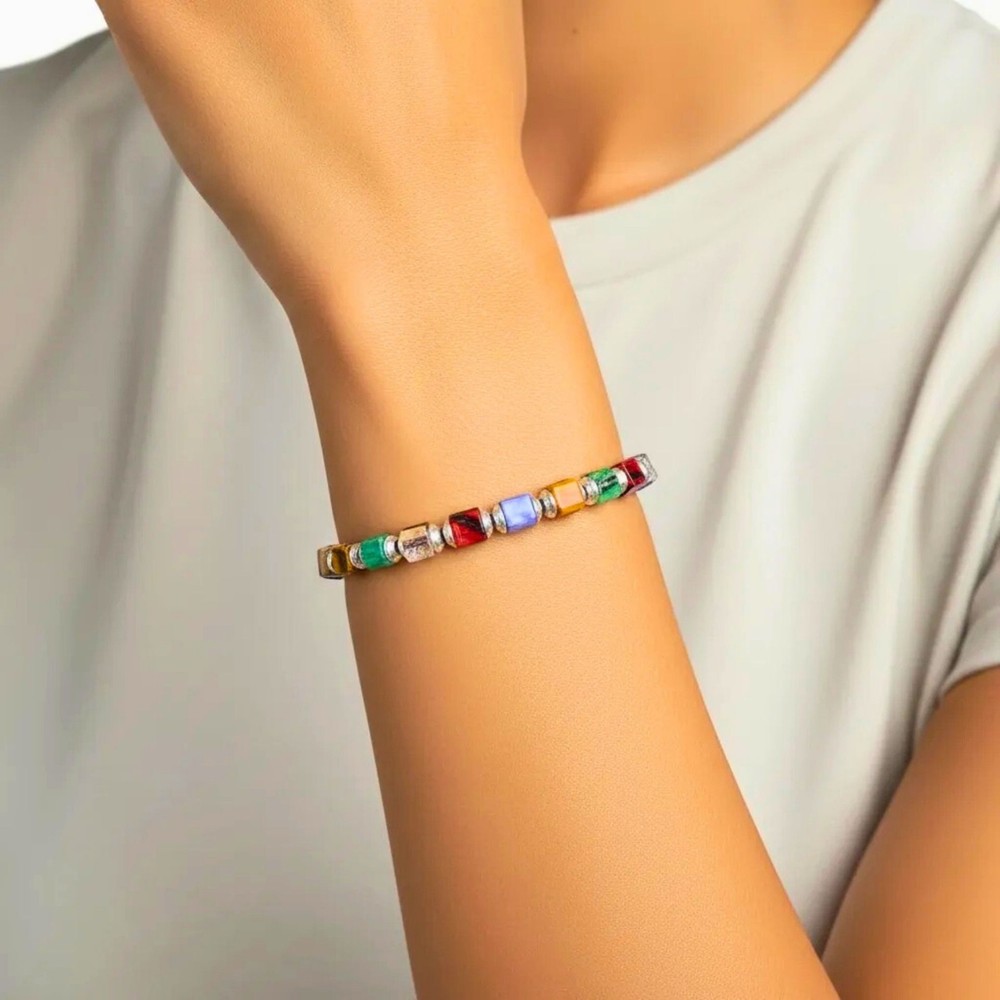 Silpada Sterling Silver Multi-Gemstone Cube Bead Bracelet 7.75" Toggle B0817