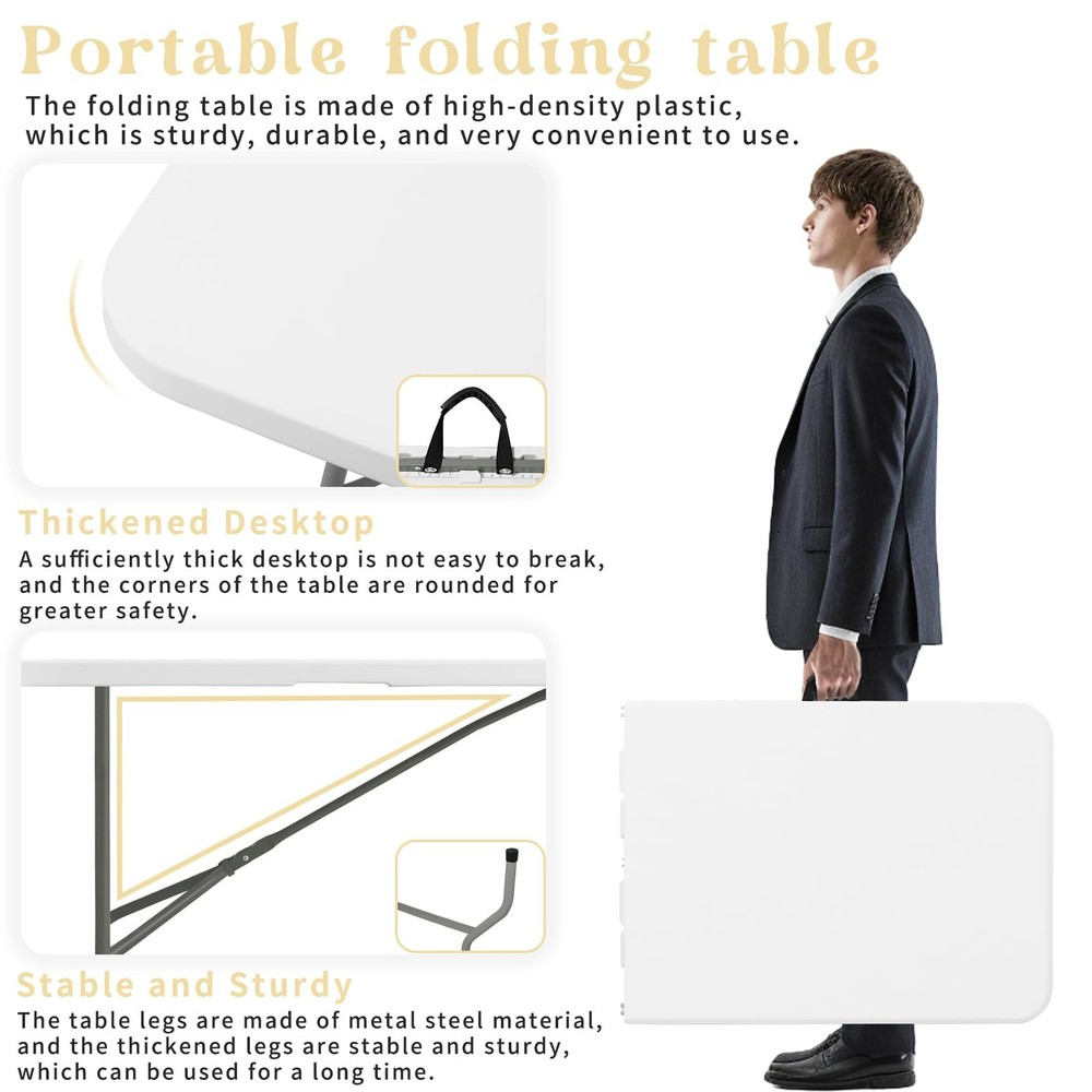 Folding Table 6 FT Lightweight Camping Table Portable Plastic Rectangular Out...