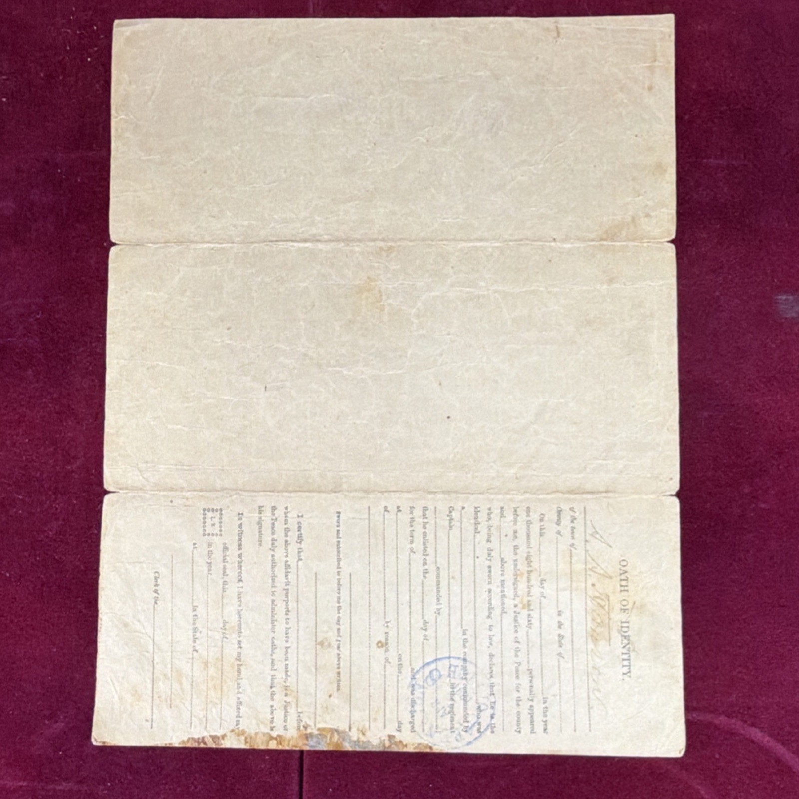 United States Military Discharge Paper Silver War Era Dated August 1865