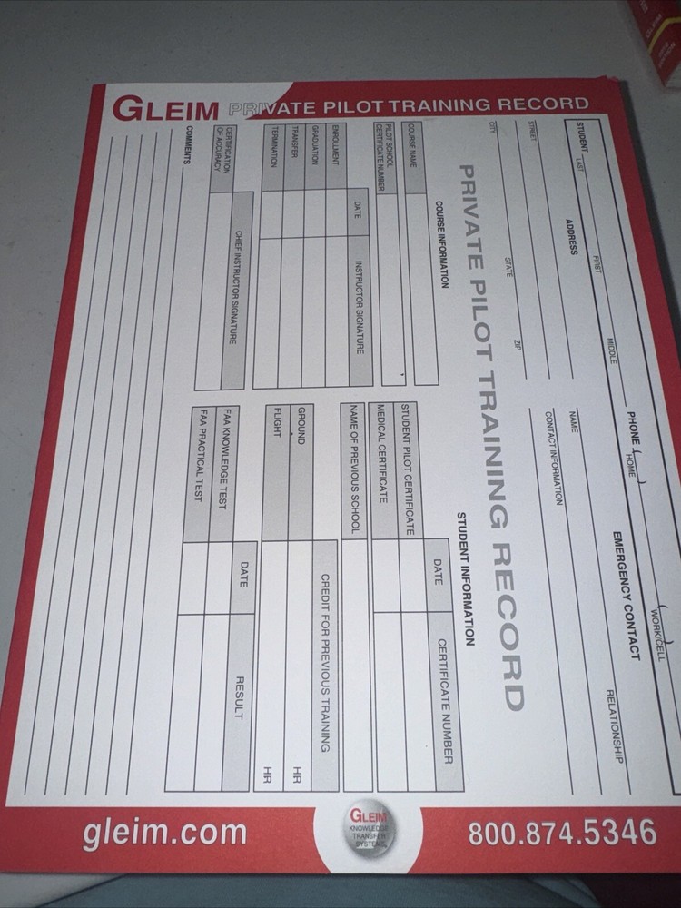 Gleim Private Pilot Training Record