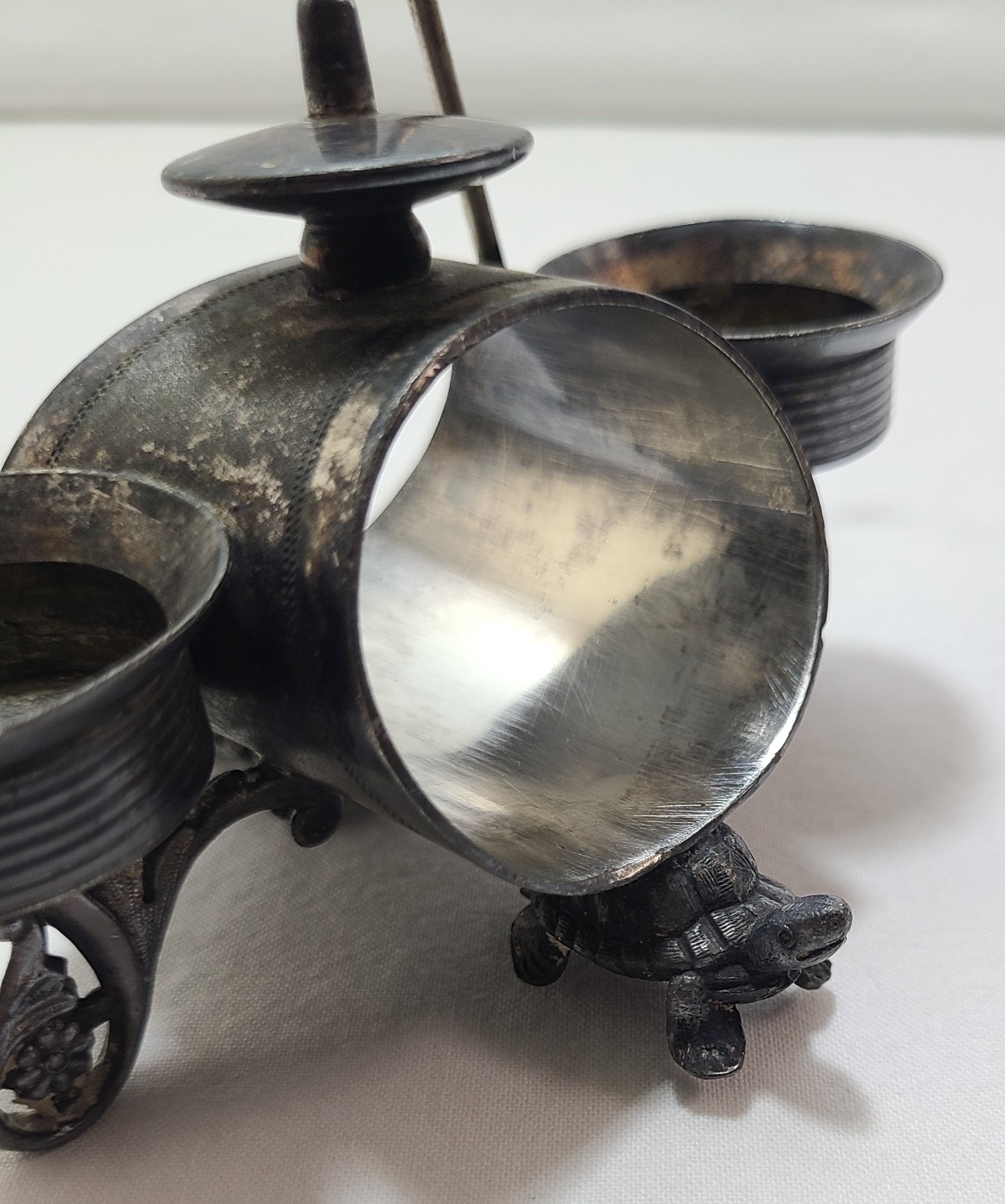 Napkin Ring Holder Salt Cellar Antique Silverplate Figural 2 Turtles