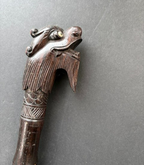 WW2 CARVED WOOD LION HANDLE SWAGGER STICK