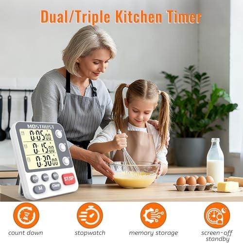 "Digital Dual Kitchen Timer - 3 Channel Countdown, Large Display, Adjustable Ala