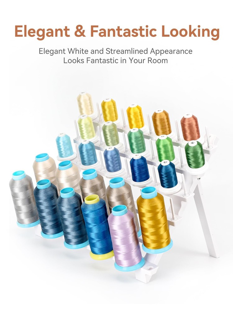 Thread Rack, Bright White Plastic Thread Holder with 60 Pegs and Extra 10 Lon...