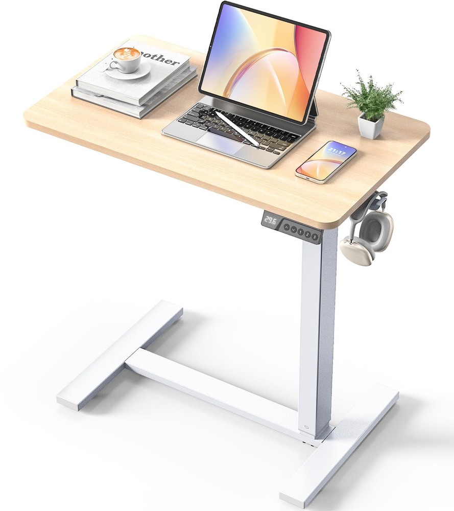 Overbed Bedside Table with Wheels, Electric Standing Desk Adjustable Height, ...