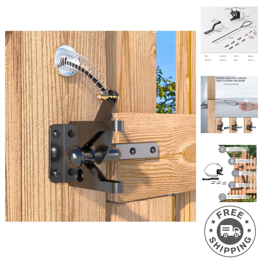 Black Gate Latch Set with Spring Cable Pull – Secure & Durable 4-Pack