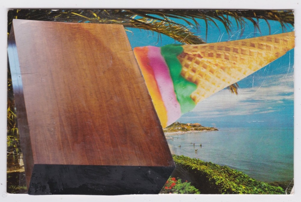 Mail Art David Greenberger "Structurally Unsound" original collaged postcard '24